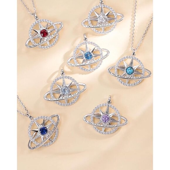 FANCIME October Birthstone Necklace Sterling Silver Compass Star Pendant - Picture 4 of 6